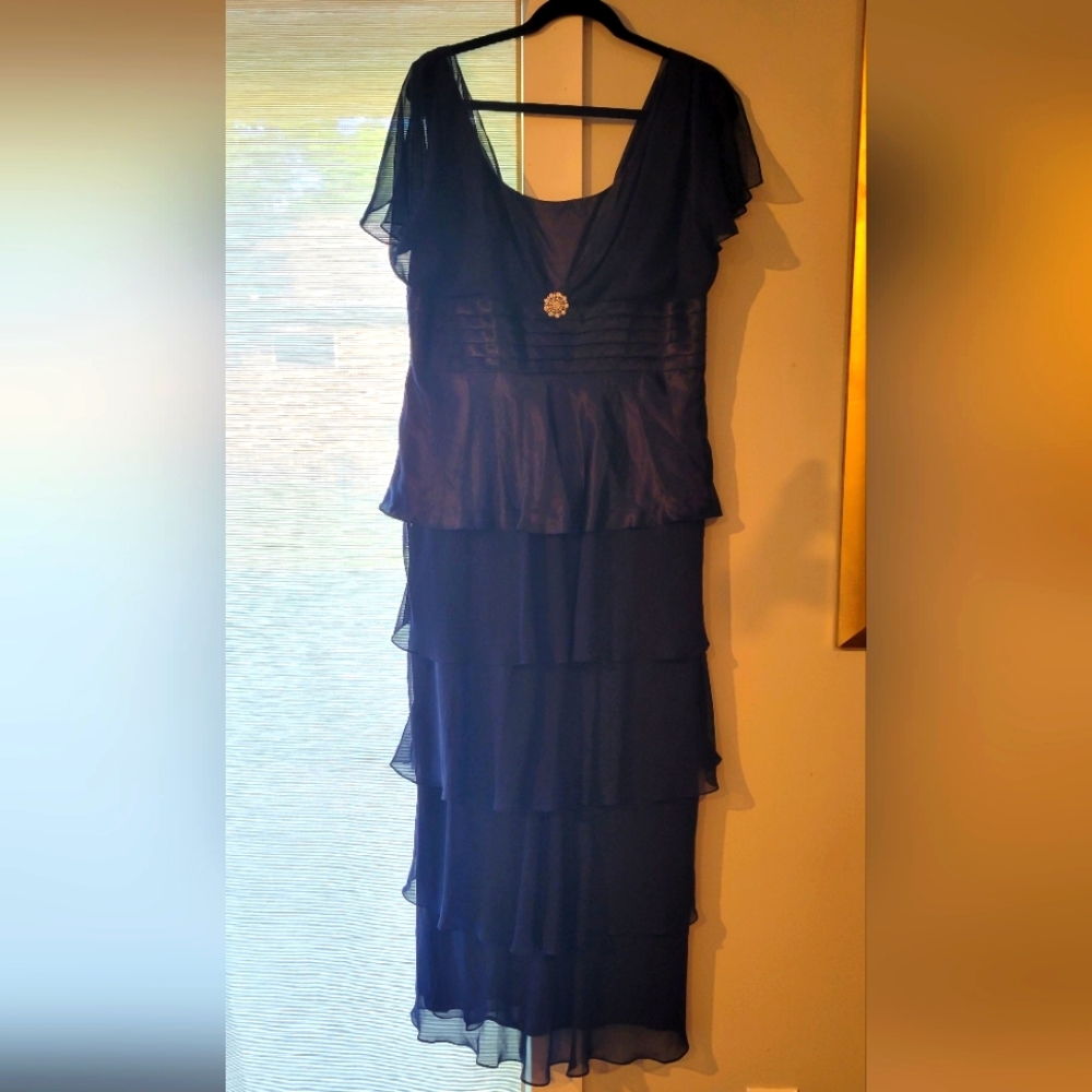 Formal full length navy dress with jewel detail